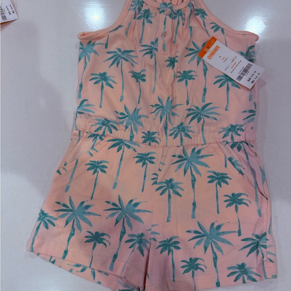 Pink and Green Palm Tree Print Kids Romper Gymboree New with tag girls size 4